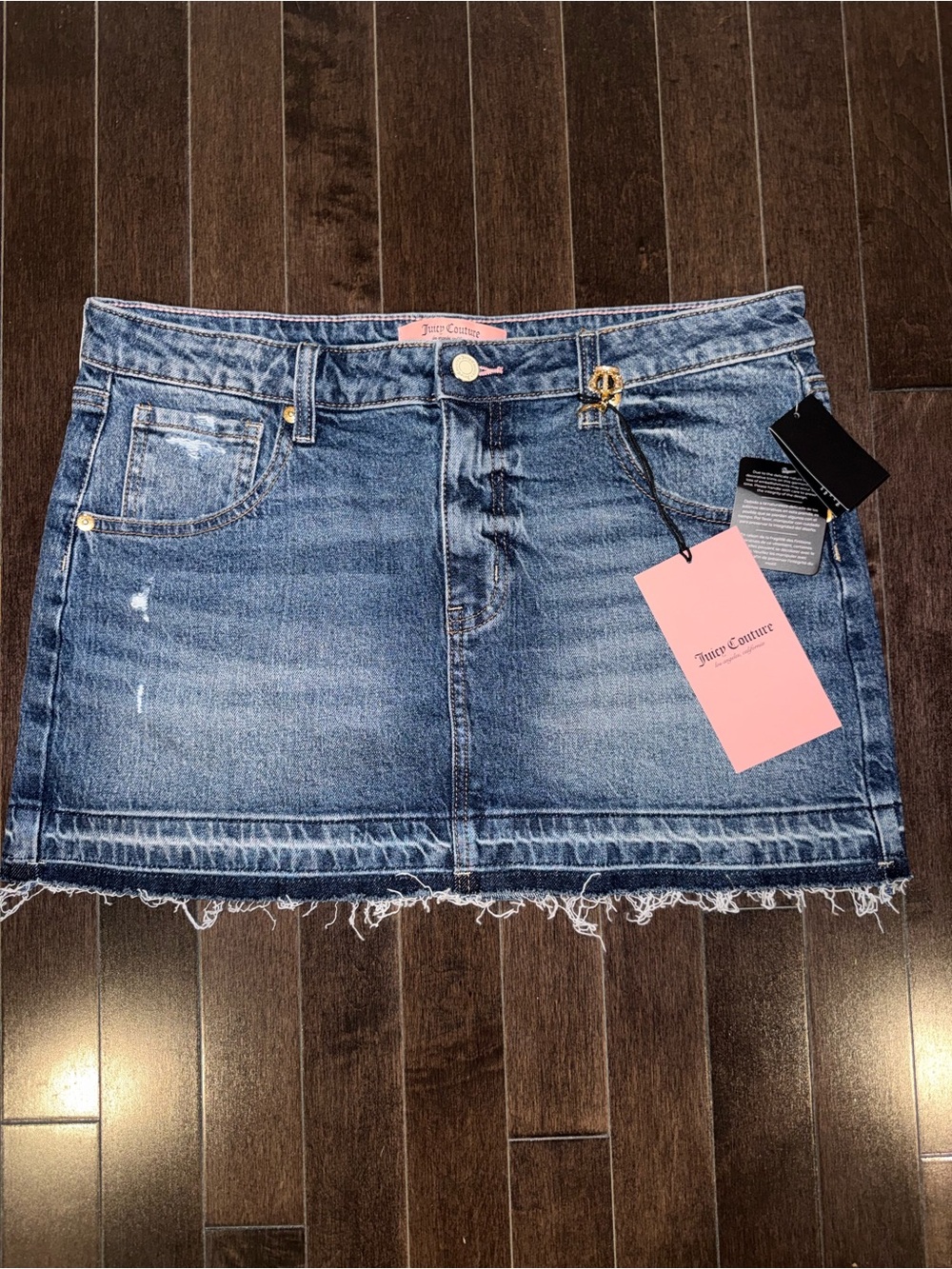 Juicy Couture Blue Distressed Denim Mini Skirt with Pink Tag
